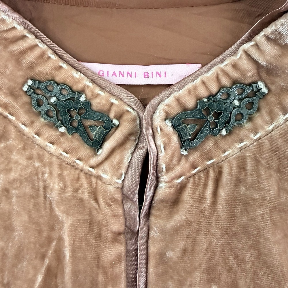 Gianni Bini Brown Velvet Hook Front Jacket Women's Large Rayon Silk Blend - Picture 8 of 12